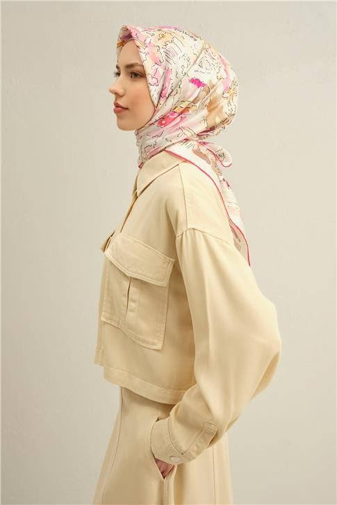 Armine Obje Desenli Saf İpek Twill Eşarp 9349D 34