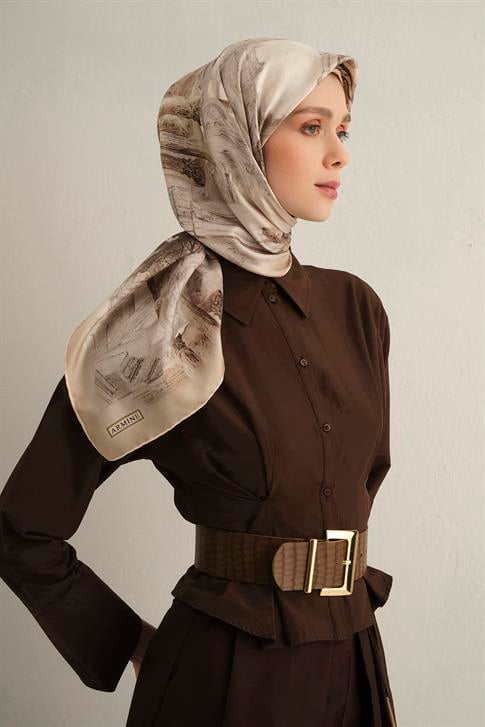 Armine Obje Desenli Saf İpek Twill Eşarp 9326D 31