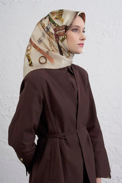 Armine Obje Desenli Saf İpek Twill Eşarp 9422D 31