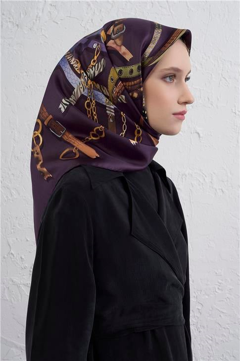 Armine Obje Desenli Saf İpek Twill Eşarp 9422D 09