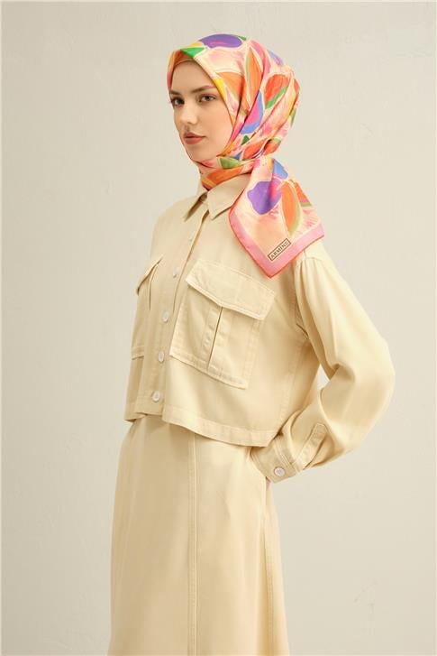 Armine Obje Desenli Saf İpek Twill Eşarp 9314D 01