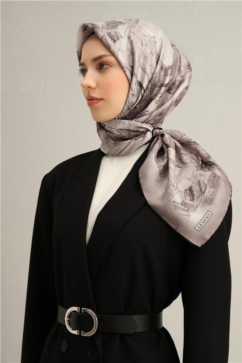 Armine Obje Desenli Saf İpek Twill Eşarp 9326D 81