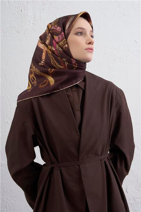 Armine Obje Desenli Saf İpek Twill Eşarp 9422D 02