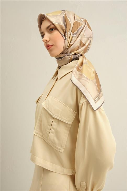 Armine Obje Desenli Saf İpek Twill Eşarp 9314D 06
