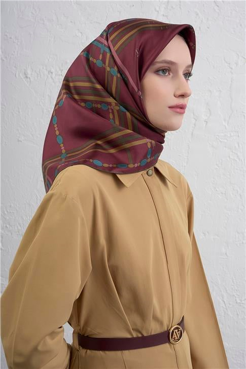 Armine Obje Desenli Saf İpek Twill Eşarp 9407D 03
