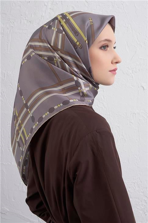 Armine Obje Desenli Saf İpek Twill Eşarp 9407D 37