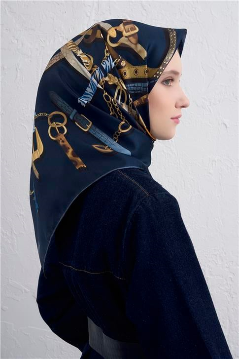 Armine Obje Desenli Saf İpek Twill Eşarp 9422D 33