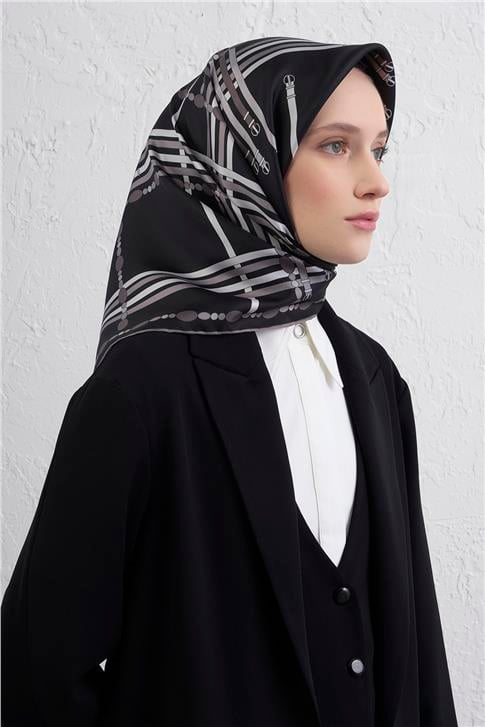 Armine Obje Desenli Saf İpek Twill Eşarp 9407D 86