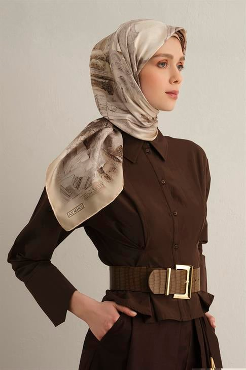 Armine Obje Desenli Saf İpek Twill Eşarp 9326D 31
