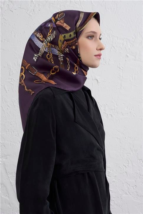 Armine Obje Desenli Saf İpek Twill Eşarp 9422D 09