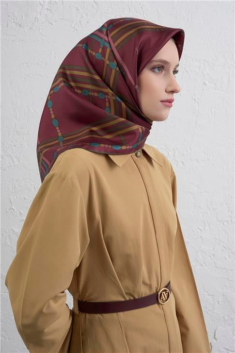 Armine Obje Desenli Saf İpek Twill Eşarp 9407D 03