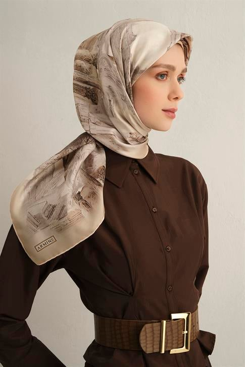 Armine Obje Desenli Saf İpek Twill Eşarp 9326D 31