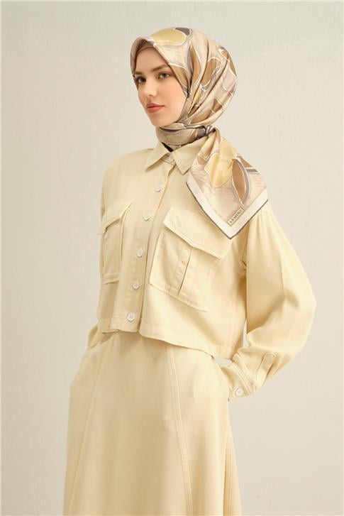 Armine Obje Desenli Saf İpek Twill Eşarp 9314D 06