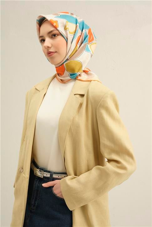 Armine Obje Desenli Saf İpek Twill Eşarp 9314D 36