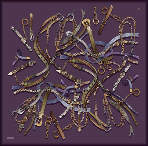 Armine Obje Desenli Saf İpek Twill Eşarp 9422D 09