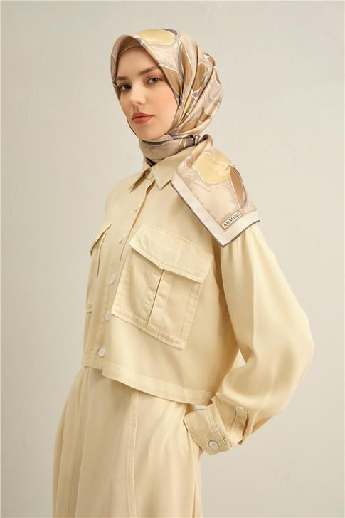 Armine Obje Desenli Saf İpek Twill Eşarp 9314D 06