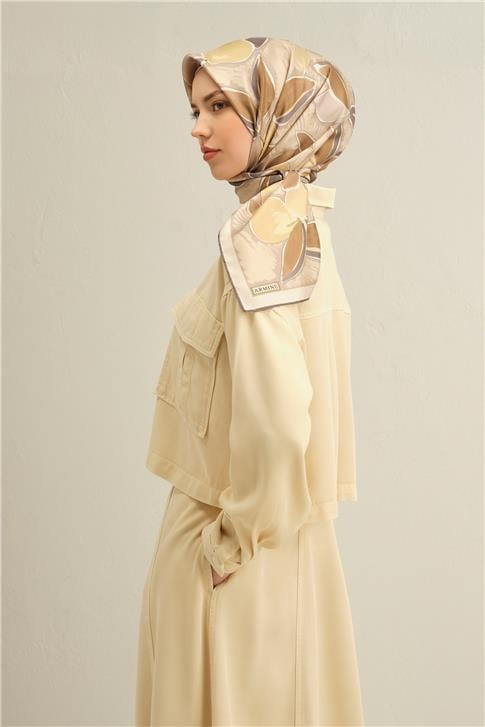 Armine Obje Desenli Saf İpek Twill Eşarp 9314D 06