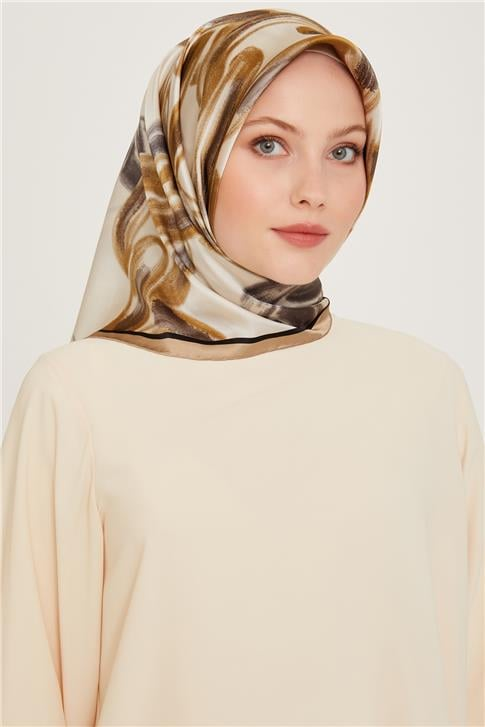 Armine Obje Desenli Sura Saf İpek Eşarp 9253D 37 33