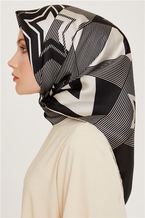 Armine Obje Desenli Sura Saf İpek Eşarp 9254D 01