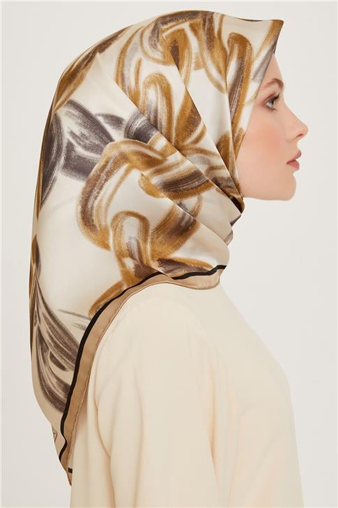 Armine Obje Desenli Sura Saf İpek Eşarp 9253D 37 33