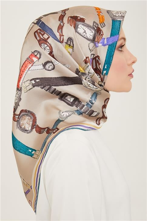 Armine Obje Desenli Twill İpek Eşarp 24Ya9141 80 80