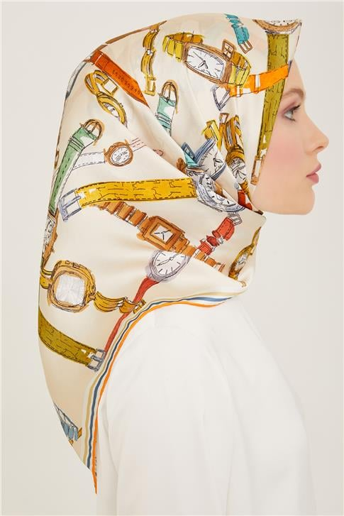 Armine Obje Desenli Twill İpek Eşarp 24Ya9141 80 31