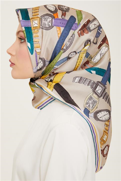 Armine Obje Desenli Twill İpek Eşarp 24Ya9141 80 80