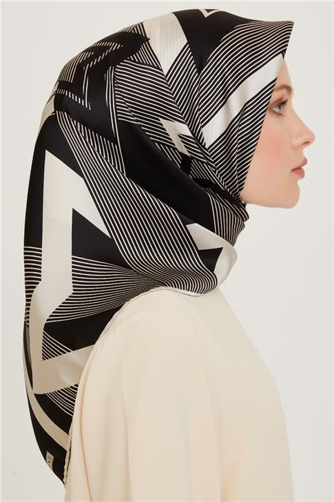 Armine Obje Desenli Twill Saf İpek Eşarp 9254D 01 01