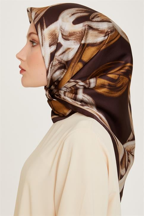 Armine Obje Desenli Twill Saf İpek Eşarp 9253D 03