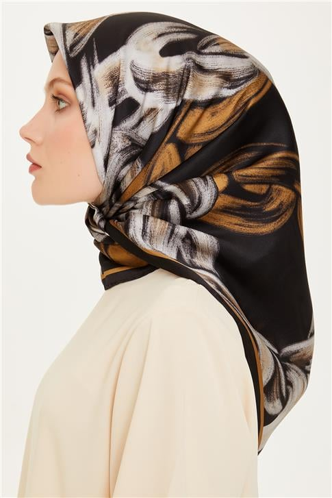 Armine Obje Desenli Twill Saf İpek Eşarp 9253D 01