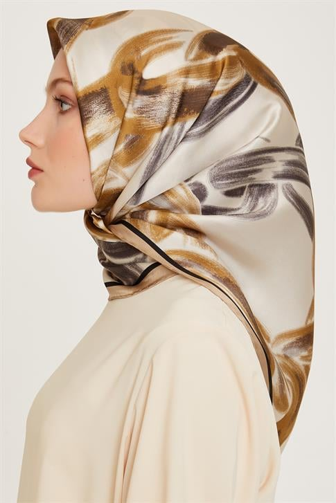 Armine Obje Desenli Twill Saf İpek Eşarp 9253D 33