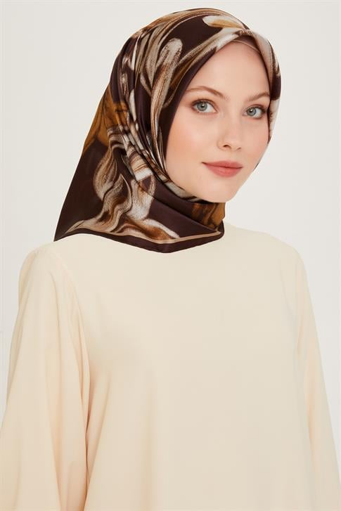 Armine Obje Desenli Twill Saf İpek Eşarp 9253D 03