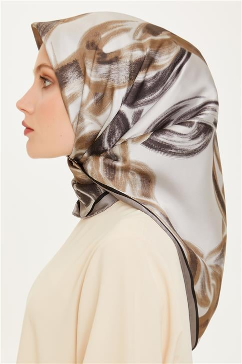 Armine Obje Desenli Twill Saf İpek Eşarp 9253D 37