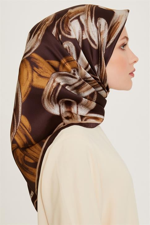 Armine Obje Desenli Twill Saf İpek Eşarp 9253D 03