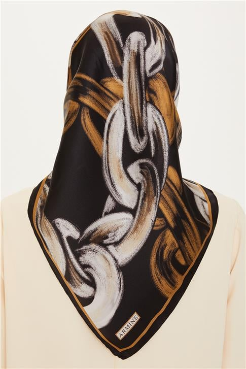 Armine Obje Desenli Twill Saf İpek Eşarp 9253D 01