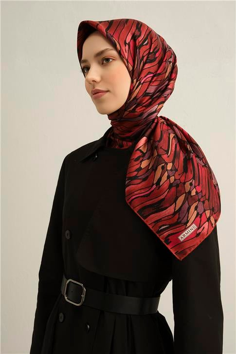 Armine Soyut Desenli Saf İpek Twill Eşarp 9335D 53