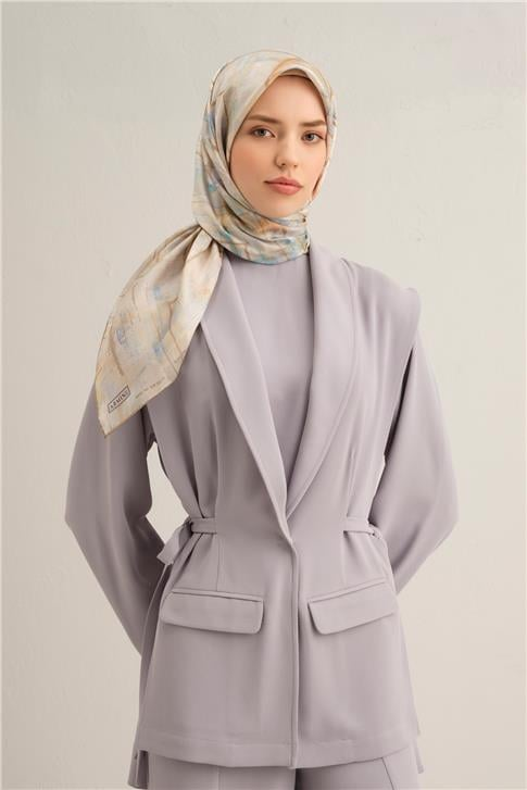 Armine Soyut Desenli Saf İpek Twill Eşarp 9339D 02