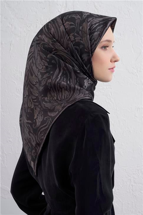 Armine Soyut Desenli Saf İpek Twill Eşarp 9431D 02