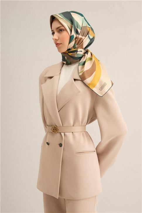 Armine Soyut Desenli Saf İpek Twill Eşarp 9328D 07