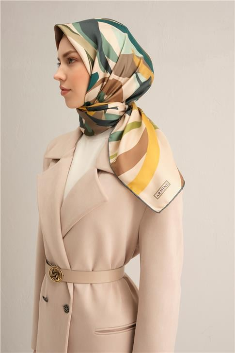 Armine Soyut Desenli Saf İpek Twill Eşarp 9328D 07