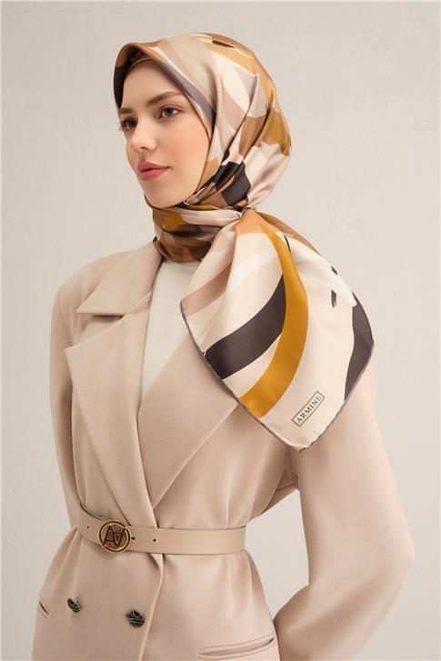 Armine Soyut Desenli Saf İpek Twill Eşarp 9328D 34
