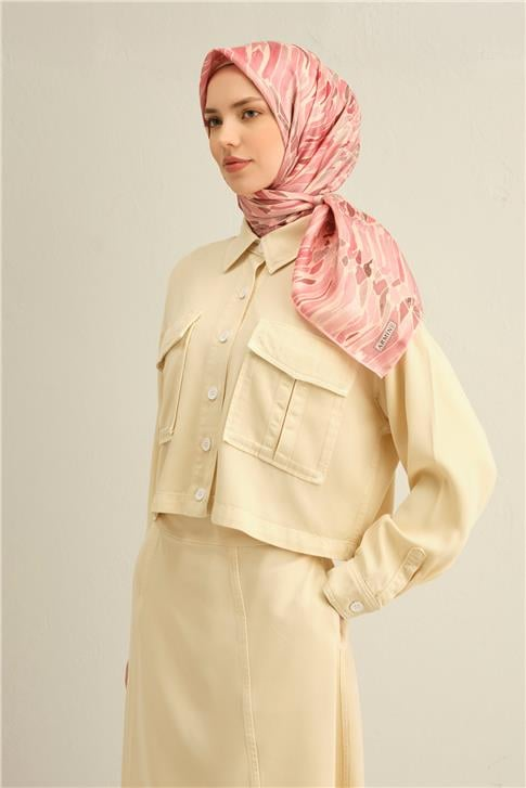 Armine Soyut Desenli Saf İpek Twill Eşarp 9335D 89