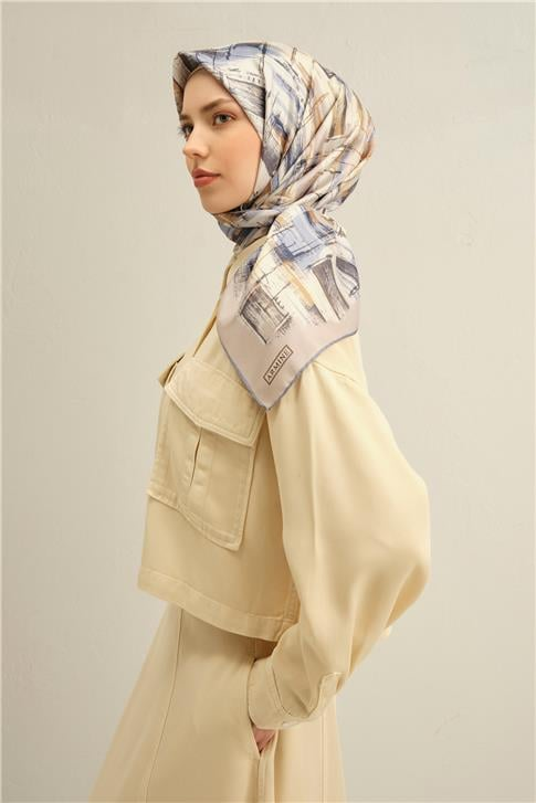 Armine Soyut Desenli Saf İpek Twill Eşarp 9350D 02