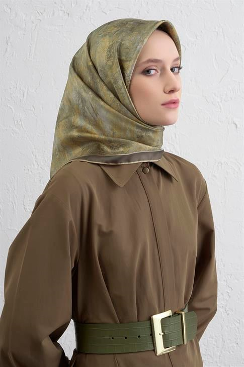 Armine Soyut Desenli Saf İpek Twill Eşarp 9433D 36