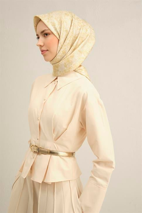 Armine Soyut Desenli Saf İpek Twill Eşarp 9311D 07
