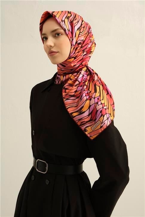 Armine Soyut Desenli Saf İpek Twill Eşarp 9335D 33