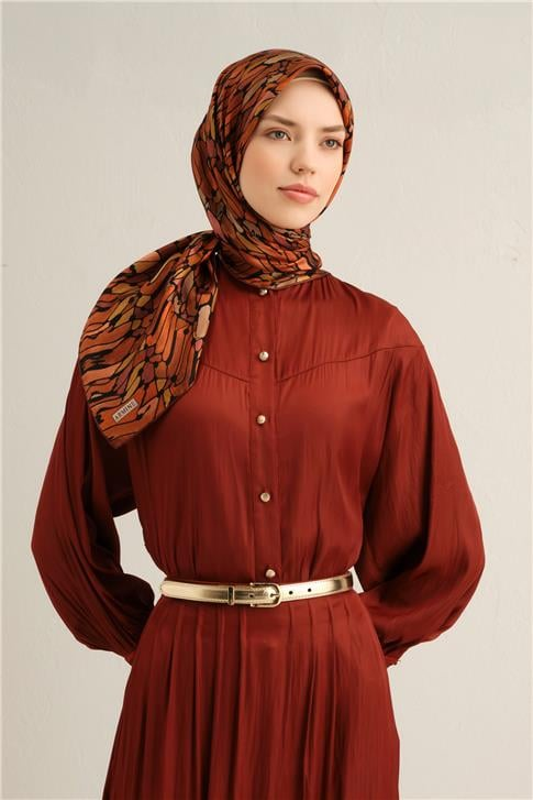 Armine Soyut Desenli Saf İpek Twill Eşarp 9335D 52