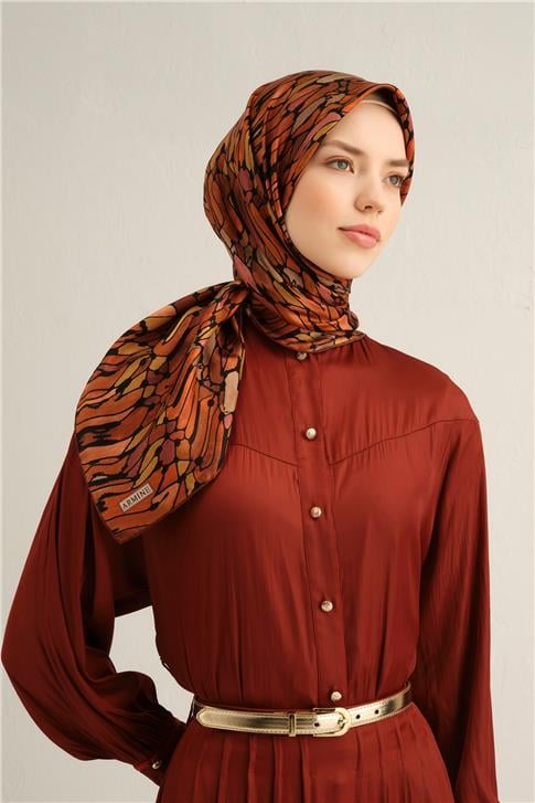 Armine Soyut Desenli Saf İpek Twill Eşarp 9335D 52