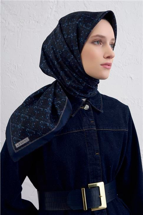 Armine Soyut Desenli Saf İpek Twill Eşarp 9405D 87