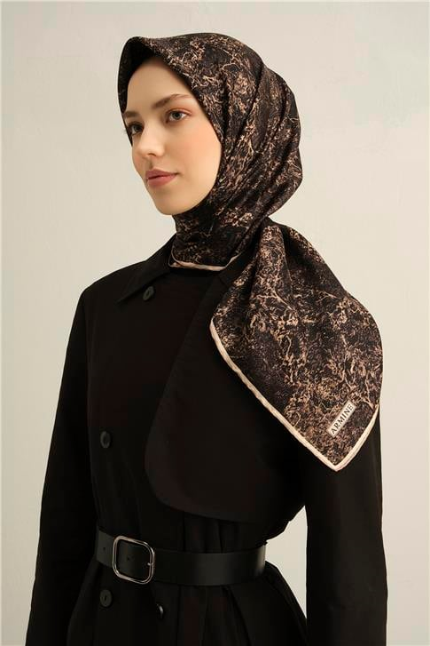 Armine Soyut Desenli Saf İpek Twill Eşarp 9311D 04